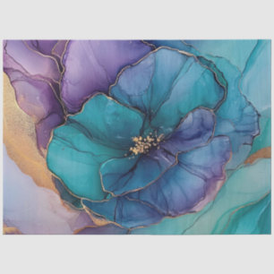 Papel De Seda Azul Floral en Serie de Diseño de Tinta de Alcohol