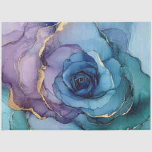 Papel De Seda Azul Floral en Serie de Tinta en Alcohol Diseño #1