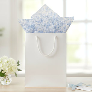 Papel De Seda Azul Floral Toile Vintage Elegante