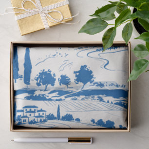 Papel De Seda Azul Francés Caprichoso Campo Dibujado a Mano