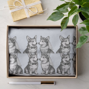 Papel De Seda Azul Francés Desvanecido Vintage Caprichoso Corgi