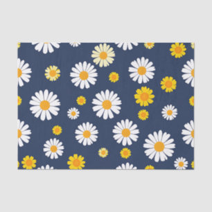Papel De Seda Azul Marino Amarillo Floral Daisies Patrón Retro S