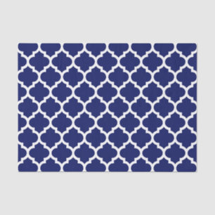 Papel De Seda Azul Marino Blanco Patrón Marroquí de Cuatro Hojas