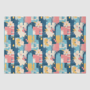 Papel De Seda Azul Marino Coral Turquesa Bloque Floral Color