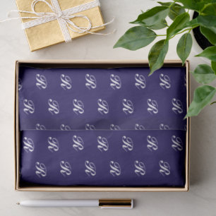 Papel de seda azul marino elegante con monograma p