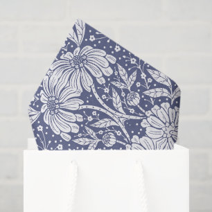 Papel De Seda Azul Marino Floral Estilo William Morris