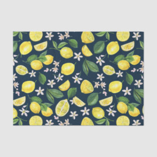 Papel De Seda Azul Marino Floral Limón Cítrico