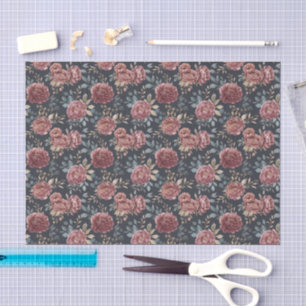 Papel De Seda Azul Marino Rojo Burdeos Floral Cumpleaños