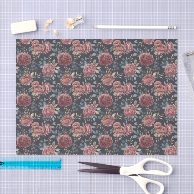 Papel De Seda Azul Marino Rojo Burdeos Floral Cumpleaños (Artesanía)