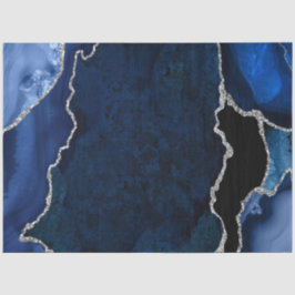 Papel De Seda Azul Marino y Agata Brillante Falsa Plateada