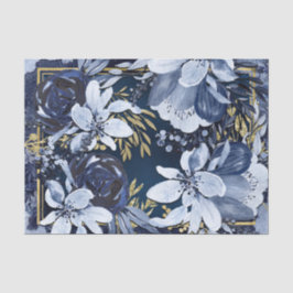 Papel De Seda Azul Marino y Dorado Floral Acuarela Moderno Elega