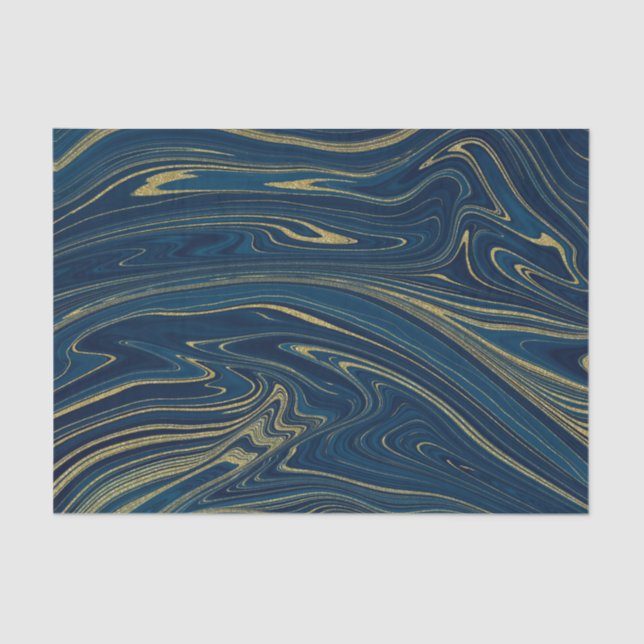 Papel De Seda Azul Marino y Dorado Mármol Moderno Glam Elegante (Anverso)