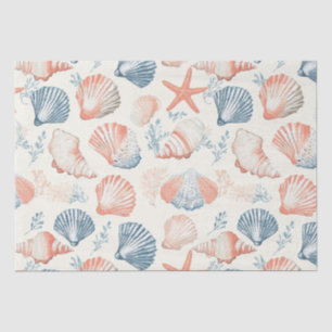 Papel De Seda Azul Melocotón Marfil Conchas Marinas Costeras Tra