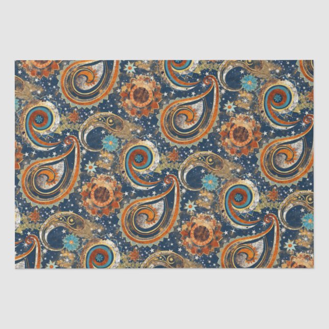 Papel De Seda Azul, Naranja, oro (Anverso)