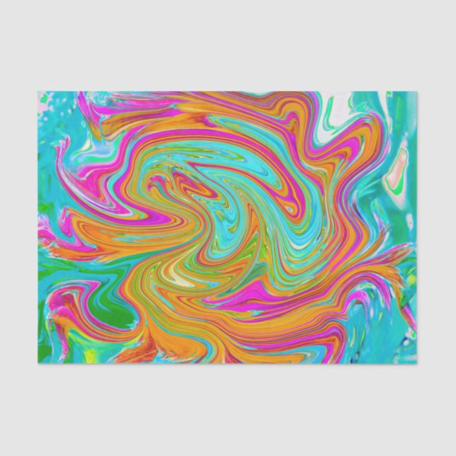 Papel De Seda Azul, Naranja y Rosa Caliente Groovy Abstracto Ret (Anverso)