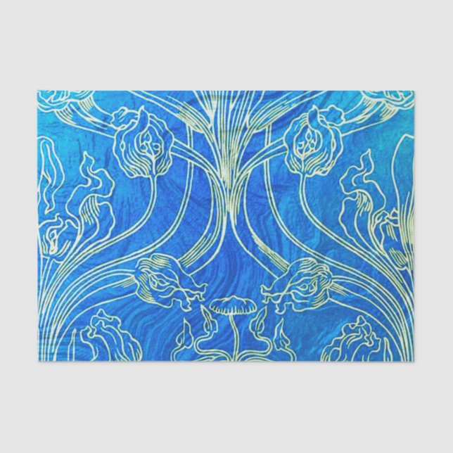 Papel De Seda Azul, nouveau del arte, floral, época de la (Anverso)