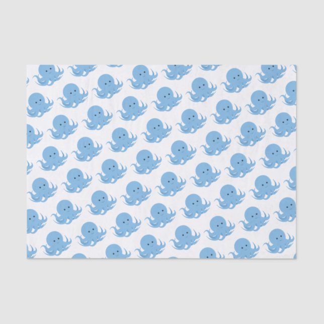 Papel De Seda Azul Octopus Cute Animal (Anverso)