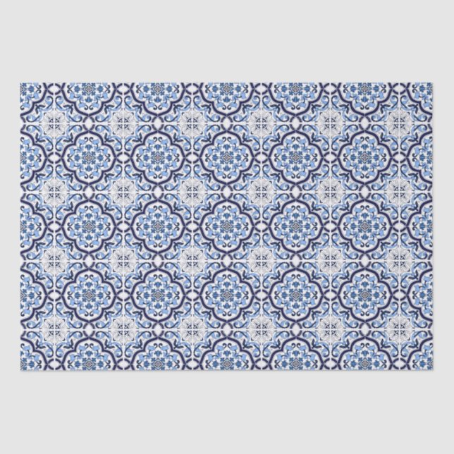 Papel De Seda  Azul Ornate Floral Mediterráneo Tile Siciliano (Anverso)