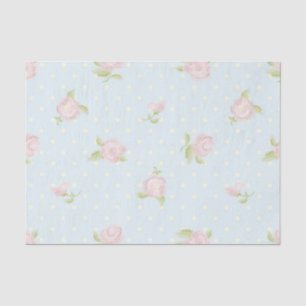 Papel De Seda azul pálido polka punto crema vintage floral rosa