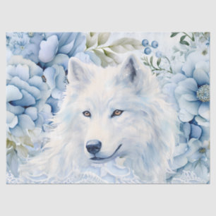 Papel De Seda Azul Pastel Flores Victorianas y Cabeza de Lobo Bl