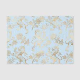Papel De Seda Azul pastel y oro Heraldica vintage
