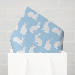 Papel De Seda Azul Polvoriento Con Patrón De Conejo Blanco Pascu
