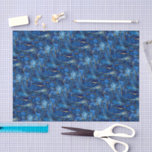 Papel De Seda Azul Profundo del Océano y Remolino de Acuarela en