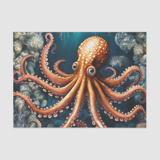 Papel De Seda Azul profundo del Octopus oceánico (Anverso)
