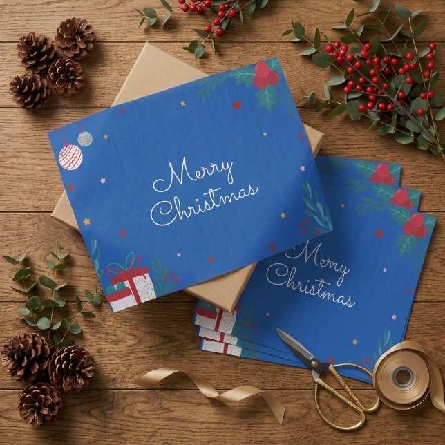 Papel De Seda Azul Real Feliz Navidad (Royal Blue Merry Christmas Tissue Paper
)