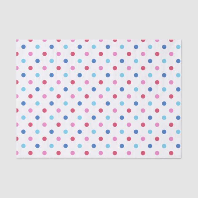 Papel De Seda Azul, Rojo, Punto Polka Rosa (Anverso)