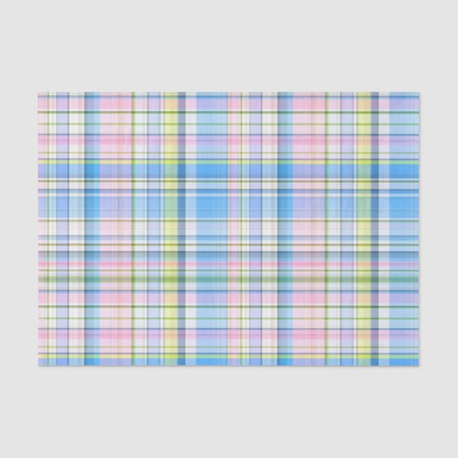 Papel De Seda Azul Rosa Amarillo Blanco Madras Preppy (Anverso)
