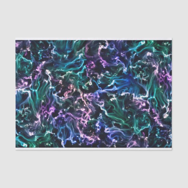 Papel De Seda Azul rosa Verde azulado Resumen Cósmico Brillo Flu (Anverso)