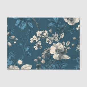 Papel De Seda Azul Rústico Blanco Floral Boho Vintage Atrevido