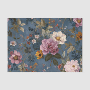 Papel De Seda Azul Rústico Rosa Floral Vintage Boho Audaz