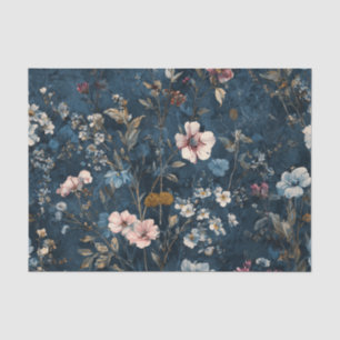Papel De Seda Azul Rústico Rosa Floral Vintage Boho Audaz