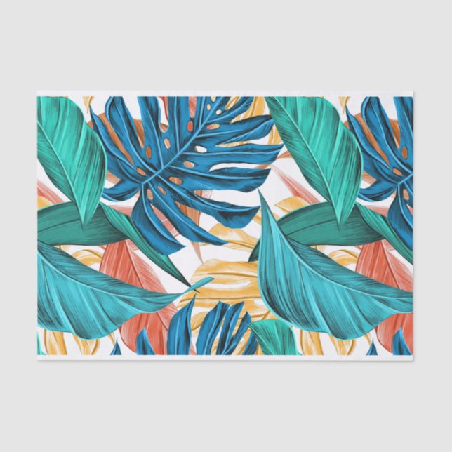 Papel De Seda Azul tropical hojas amarillas (Anverso)