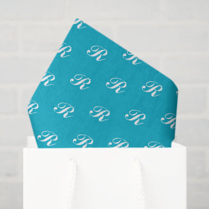 Papel de seda azul turquesa con monograma personal