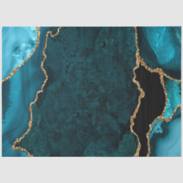 Papel De Seda Azul Turquesa y Agata Falsa Brillante Dorada