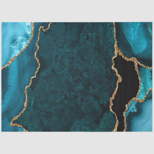 Papel De Seda Azul Turquesa y Agata Falsa Brillante Dorada (Anverso)