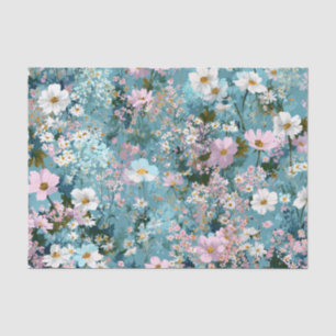 Papel De Seda Azul Verde Rosa Flores Pastel Boho Vintage Floral