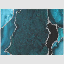 Papel De Seda Azul Verde y Faux Brillo Agata Plateado