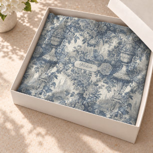 Papel De Seda Azul Vintage Chic Toile Floral Monograma
