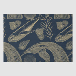 Papel De Seda Azul vintage de ballena náutica