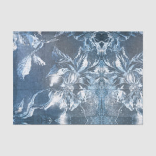 Papel De Seda Azul Vintage Estampado Motivo Floral con Brillo