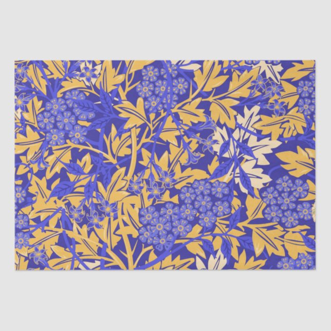 Papel De Seda Azul vivo ornamental y amarillo dorado (Anverso)