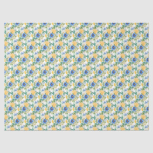 Papel De Seda Azul y Amarillo Floral