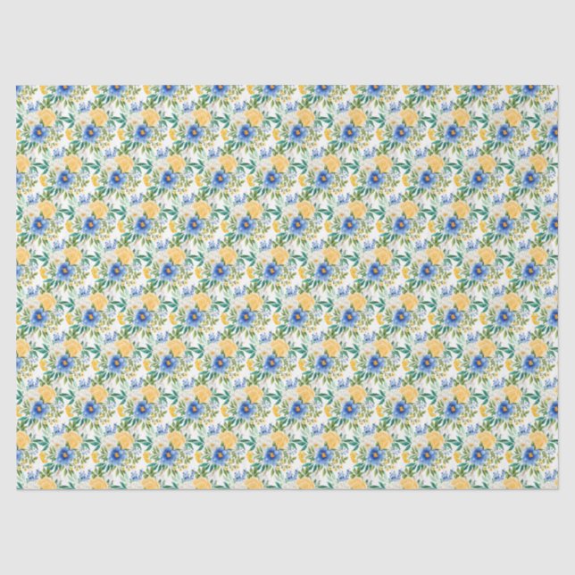 Papel De Seda Azul y Amarillo Floral  (Anverso)