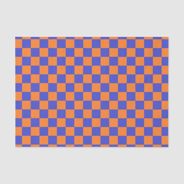 Papel De Seda Azul y anaranjado a cuadros (Anverso)