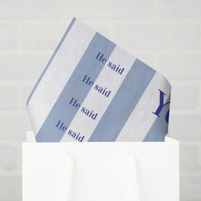 Papel de seda azul y blanco a rayas ¡dijo que sí! (Bolsa de regalo)