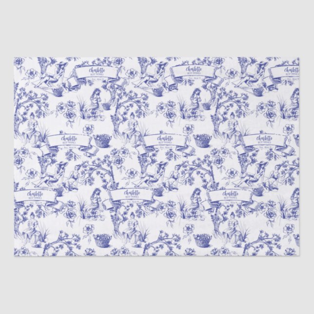 Papel De Seda Azul y Blanco Toile (Anverso)